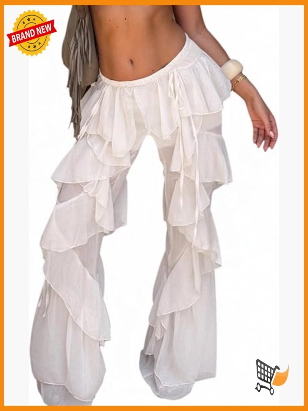 Boho Ruffle Mesh Pants Flare Wide Leg Going Out Cover Up